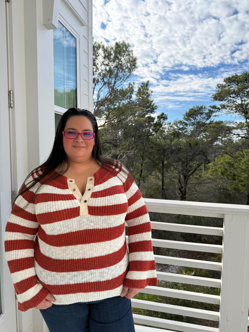 Relaxed Fit Henley Neck Striped Knit Top by Sew In Love (Ships 2-3 weeks) - BFF Here