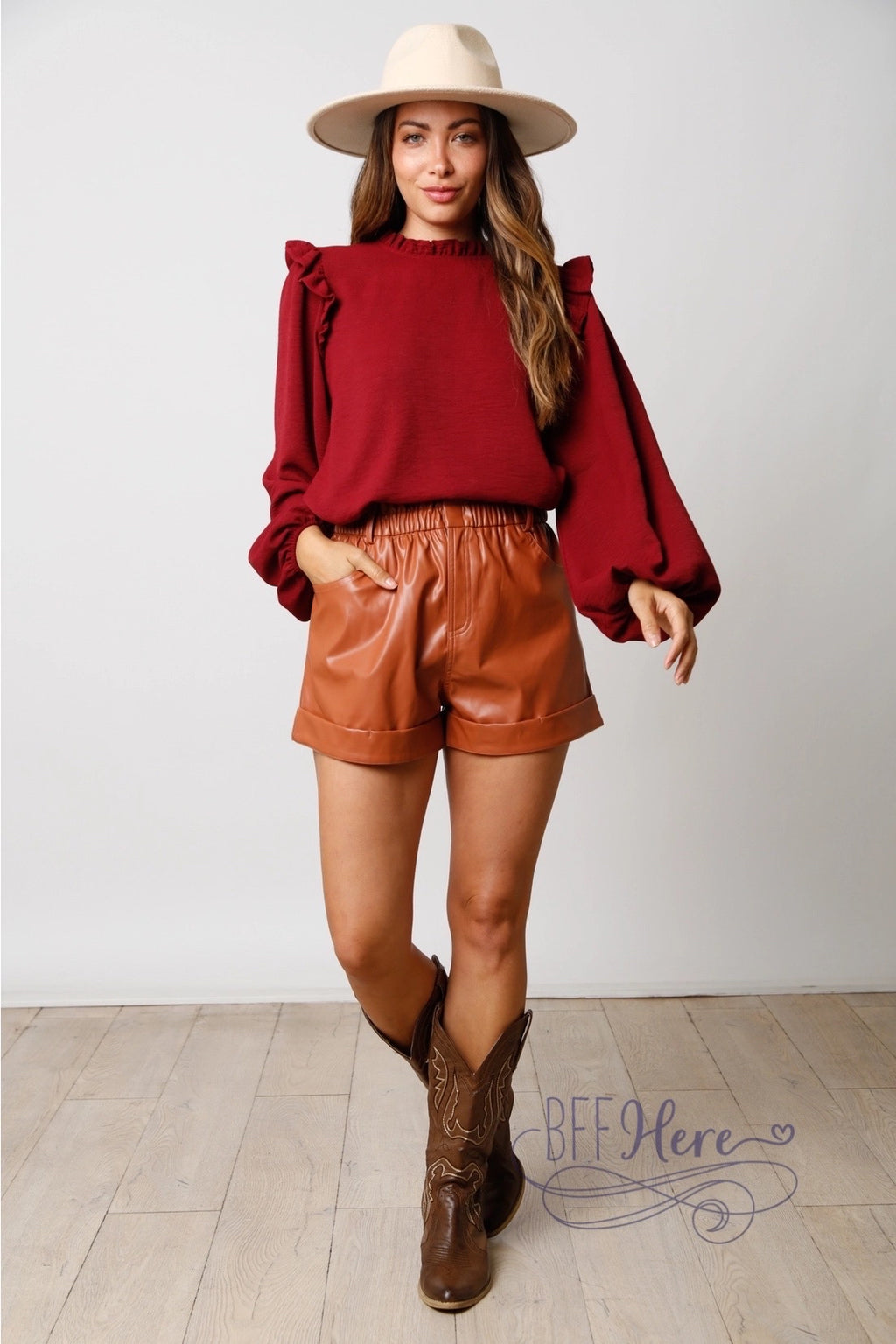 Elegant Woven Mock Neck Blouse with Ruffled Details: A Chic Statement Piece - BFF Here