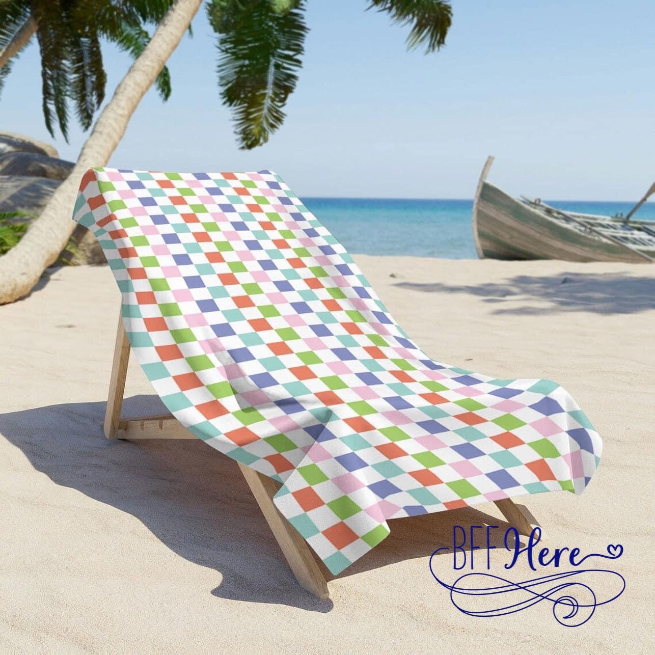 Checkerboard Charm: Multicolor Beach Towel - BFF Here