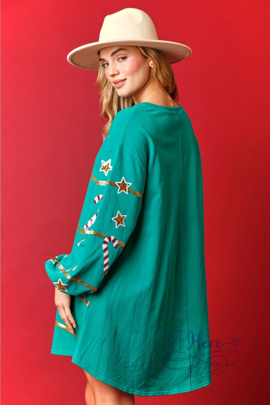 Sparkle and Shine: The Christmas Sequin Stripe Sweatshirt Dress / Choice of Color - BFF Here