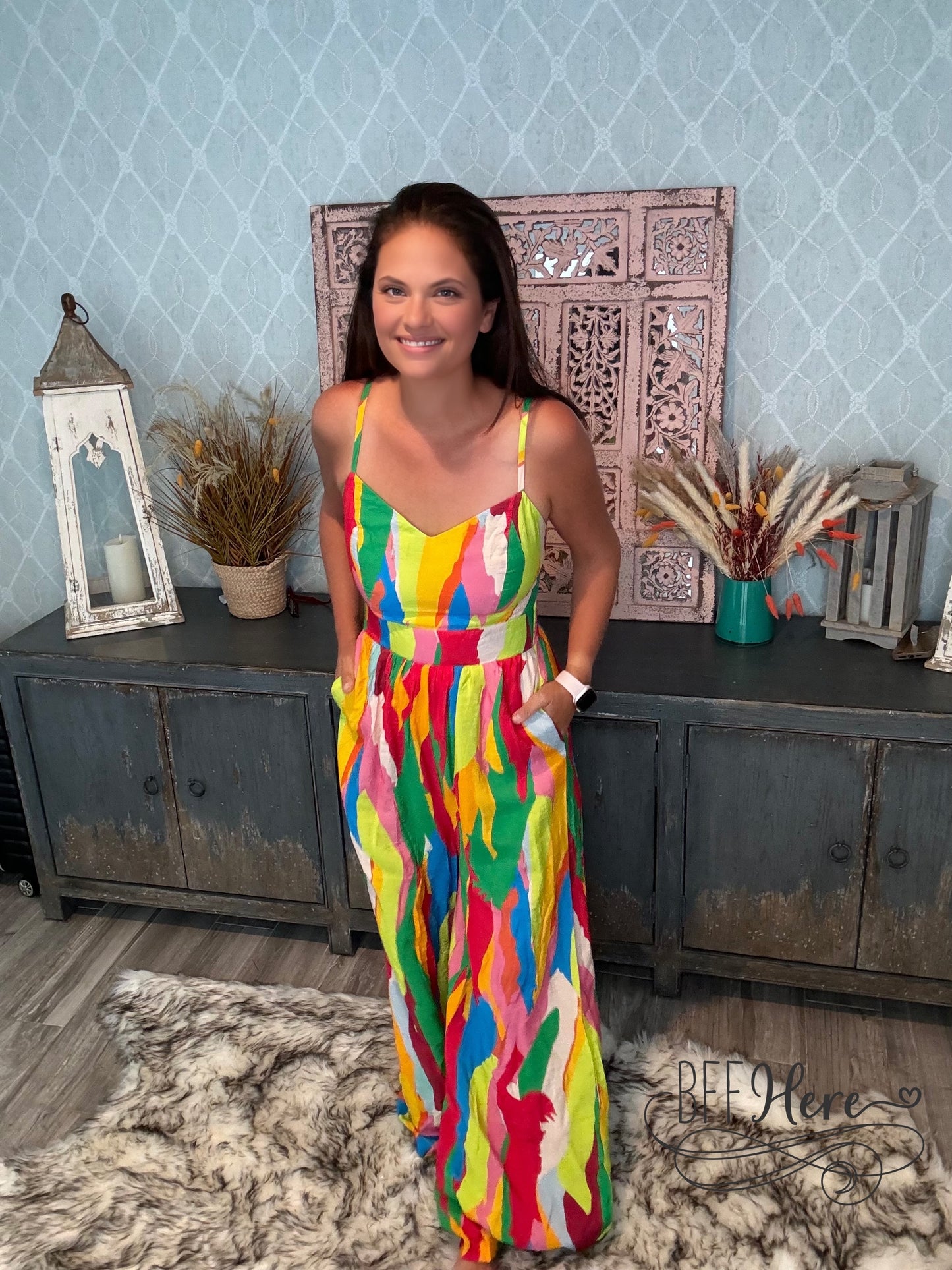 Rainbow Splash Spaghetti Strap Jumpsuit - BFF Here