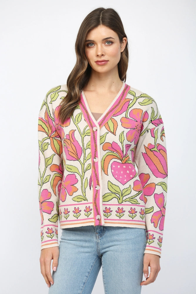 Floral Border Accent Front Button Closure Cardigan by Fate (ARRAY) — Ships 2-3 weeks - BFF Here
