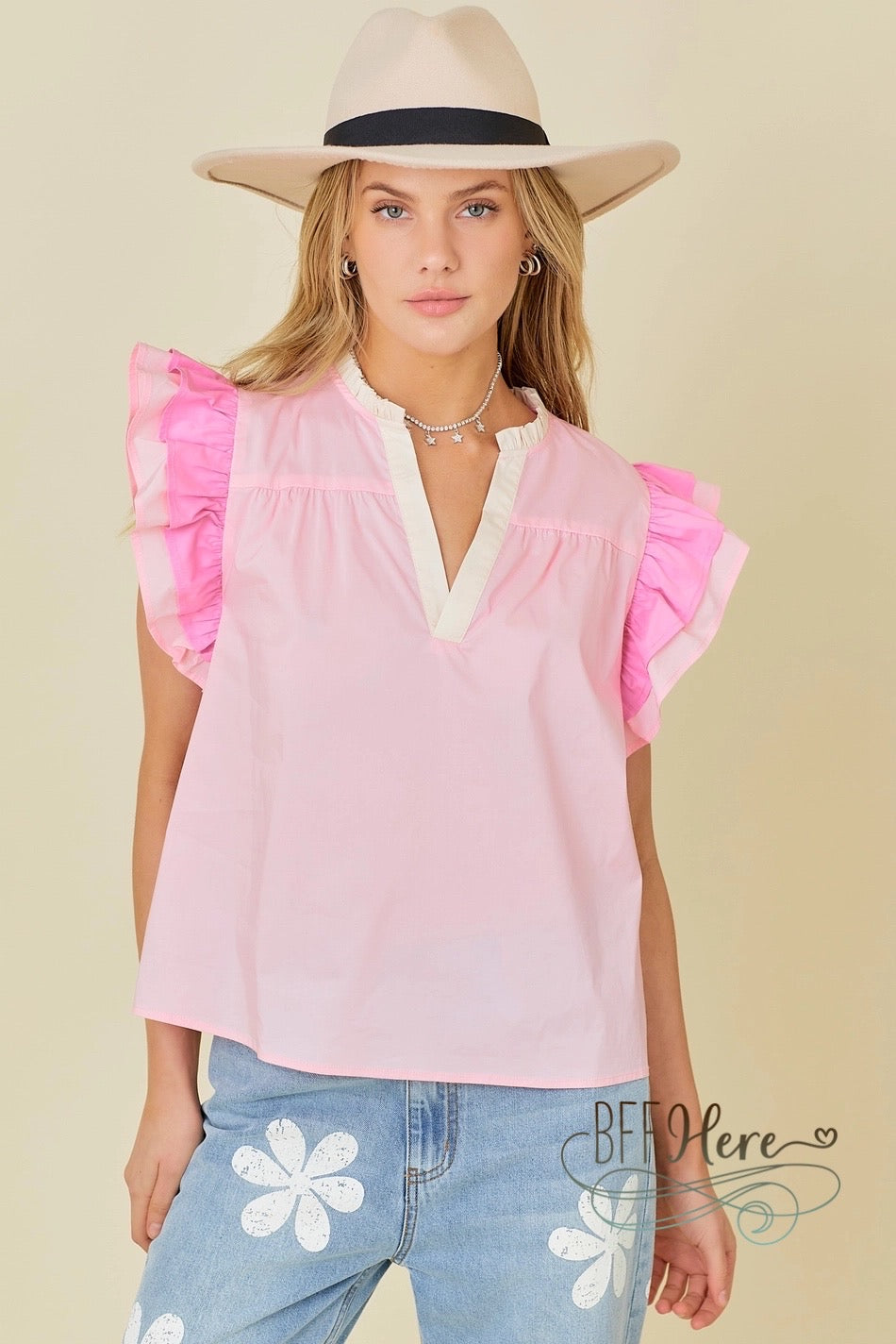 Chic in Pink Ruffle Blouse - BFF Here