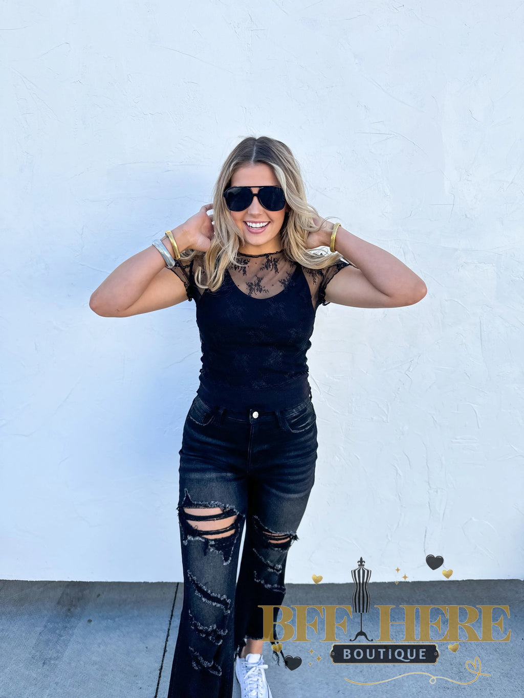 Alle Short Sleeve Lace Mesh Top by Blakeley / Choice of Color - BFF Here