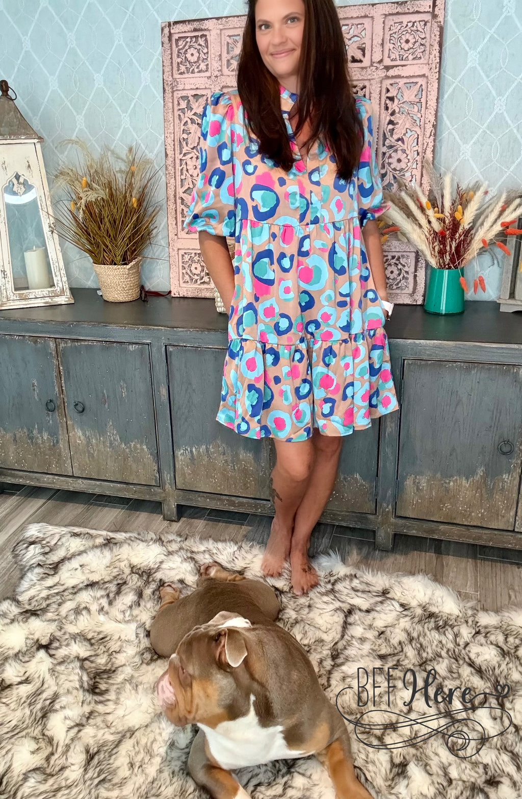 Palette Pop: Abstract Leopard Ruffle Dress - BFF Here