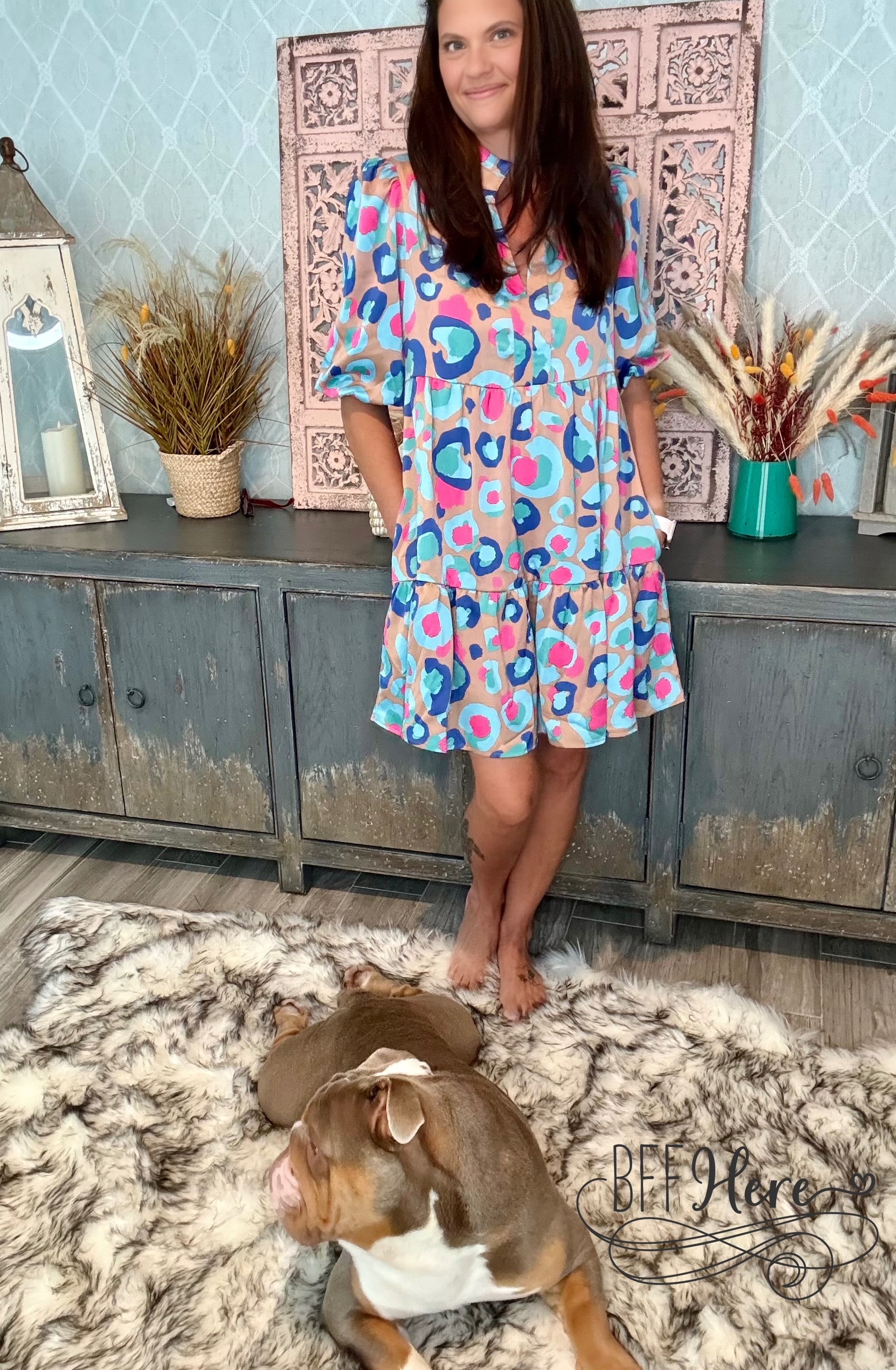 Palette Pop: Abstract Leopard Ruffle Dress - BFF Here