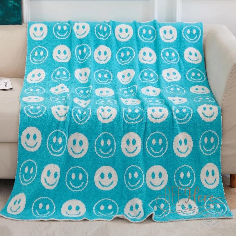 Cheerful Embrace - Cozy Smiley Throw Blanket / Choice of Color - BFF Here