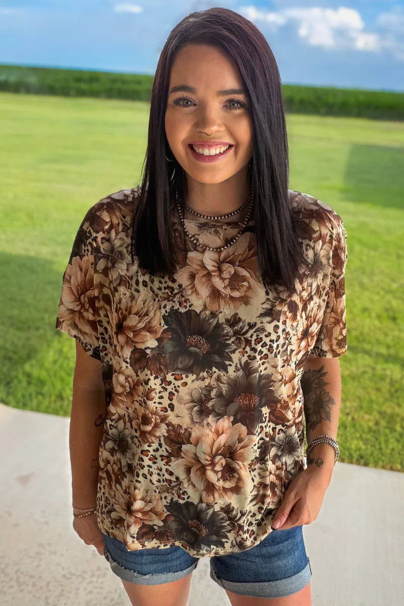 Bloom In Leopard Mesh Top by Sterling Kreek