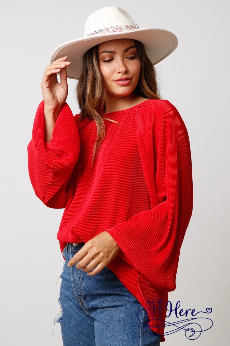 Scarlet Elegance: Back Keyhole Closure Red Blouse - BFF Here
