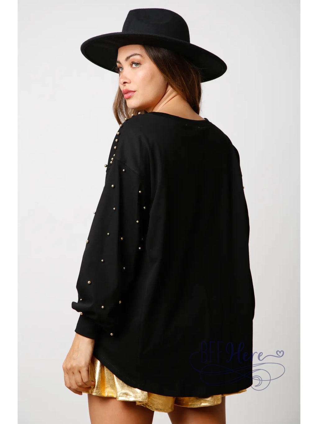 Studded French Terry Pullover: Where Cozy Meets Rockstar Glam! - BFF Here