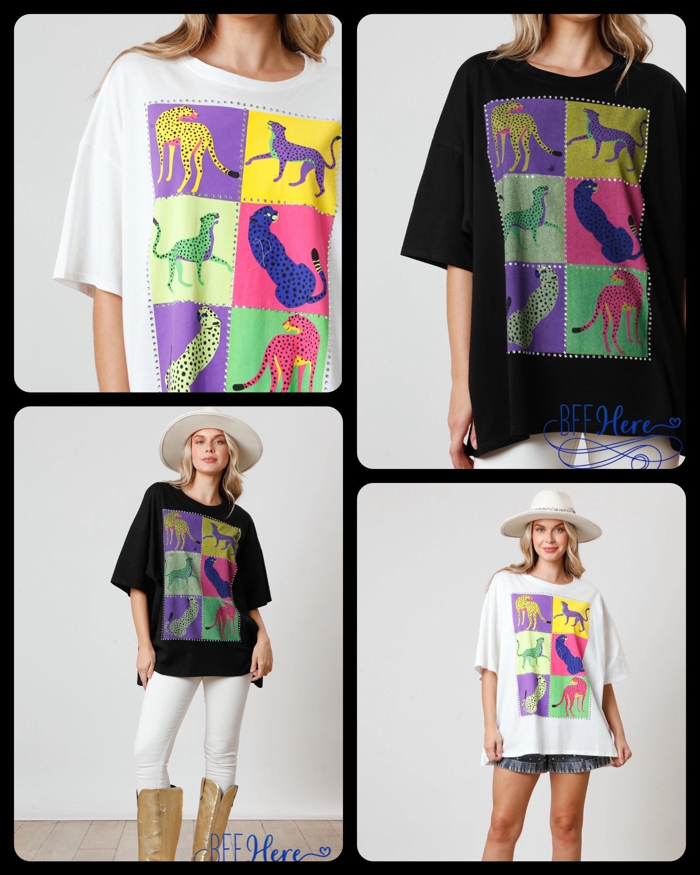 Wild & Stylish: Color Block Cheetah Tee Choice of Color - BFF Here