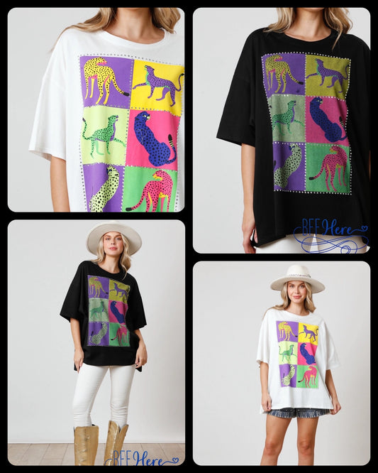 Wild & Stylish: Color Block Cheetah Tee Choice of Color - BFF Here