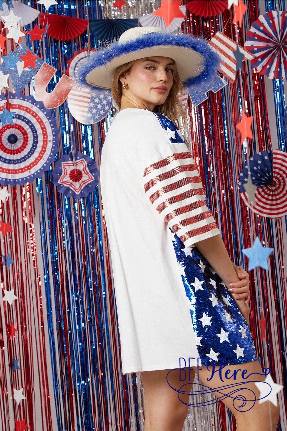 Glittering Glory: Sequin American Flag Dress - BFF Here