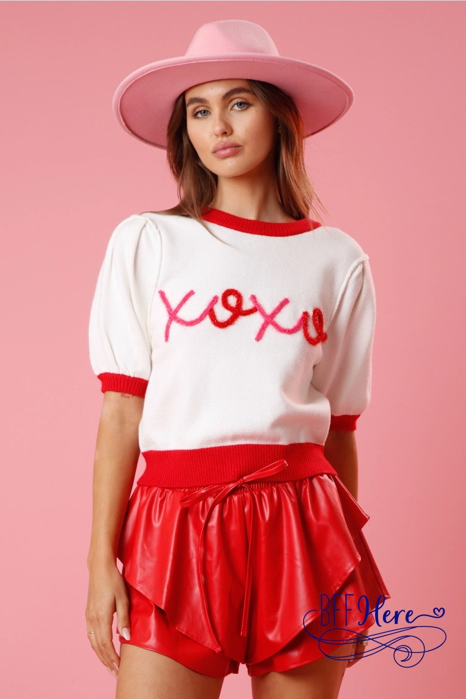Chic Hugs & Kisses: Color Block XOXO Lurex Embroidery Sweater - BFF Here