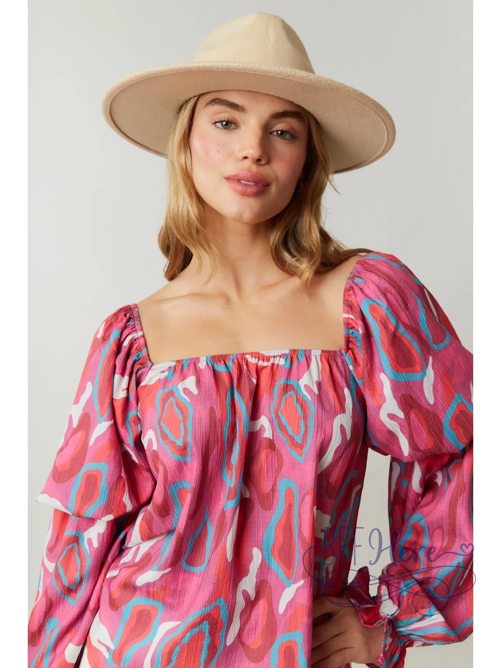 Urban Artistry: Camo Woven Top with Abstract Design - BFF Here