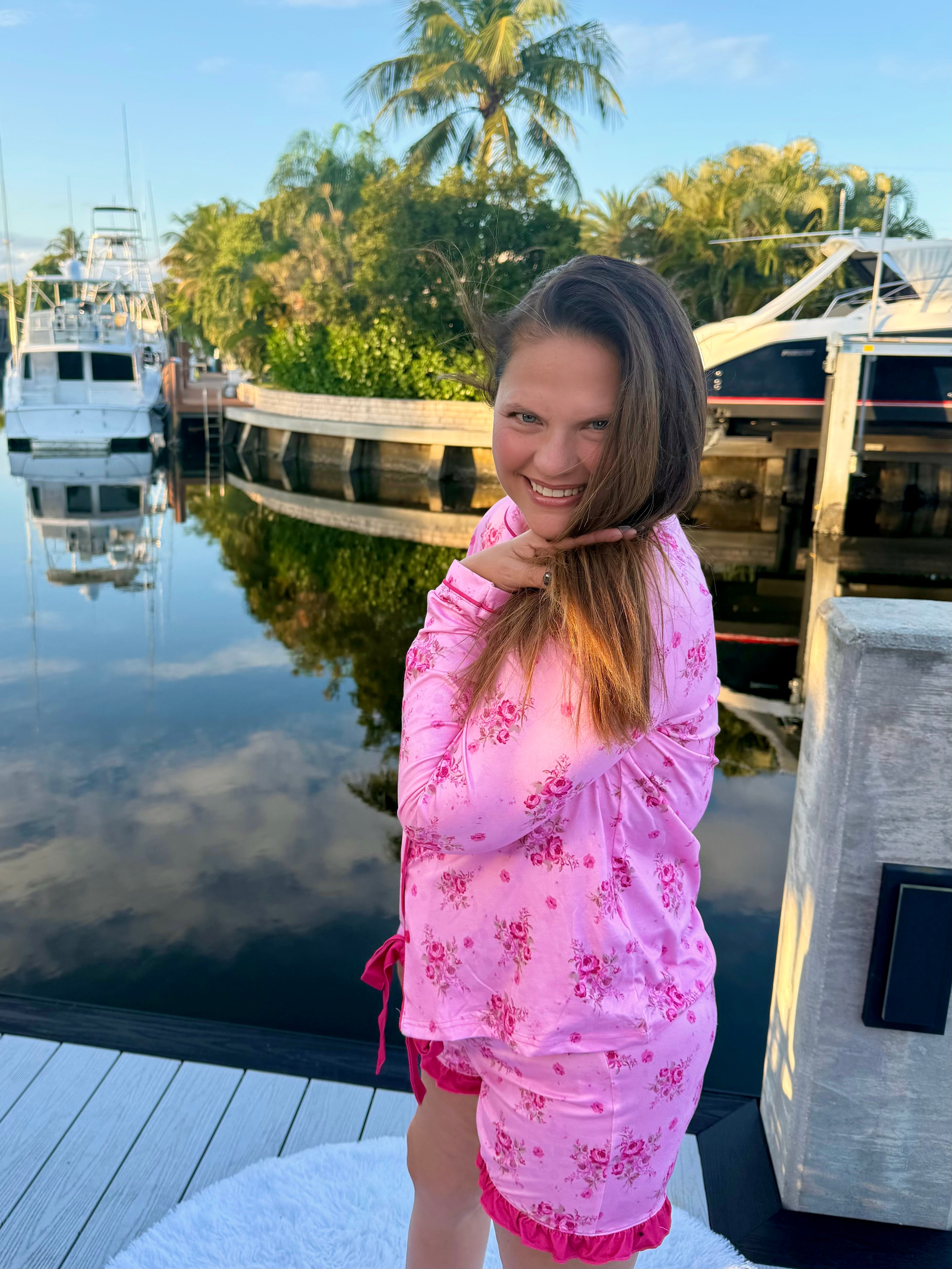 Blushing Blooms Ruffle Pajama Set by Jess Lea