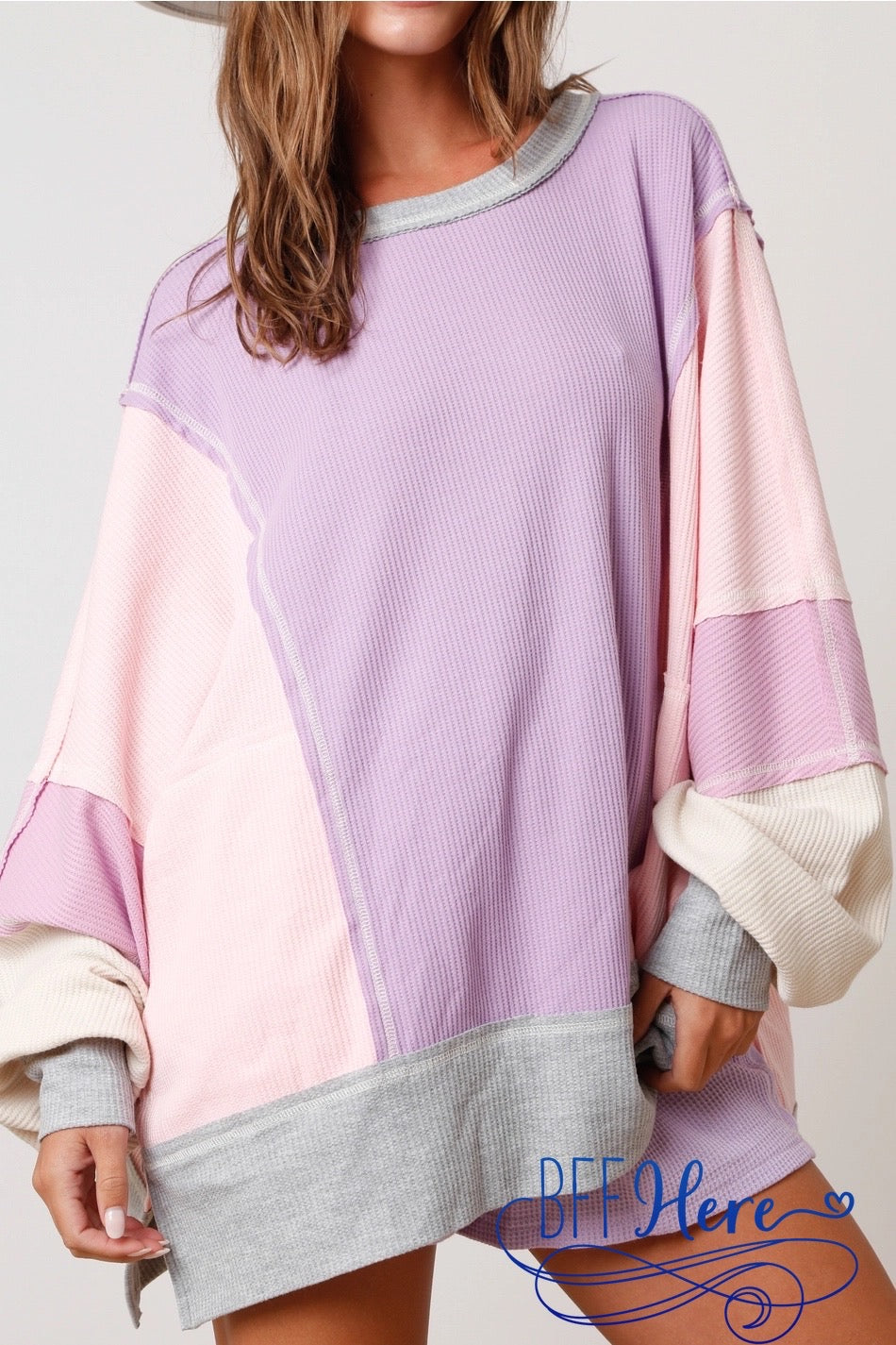 PREORDER: Snuggle Spectrum: Color Block Thermal Oversized Knit Top (Ships Middle of January $ - BFF Here