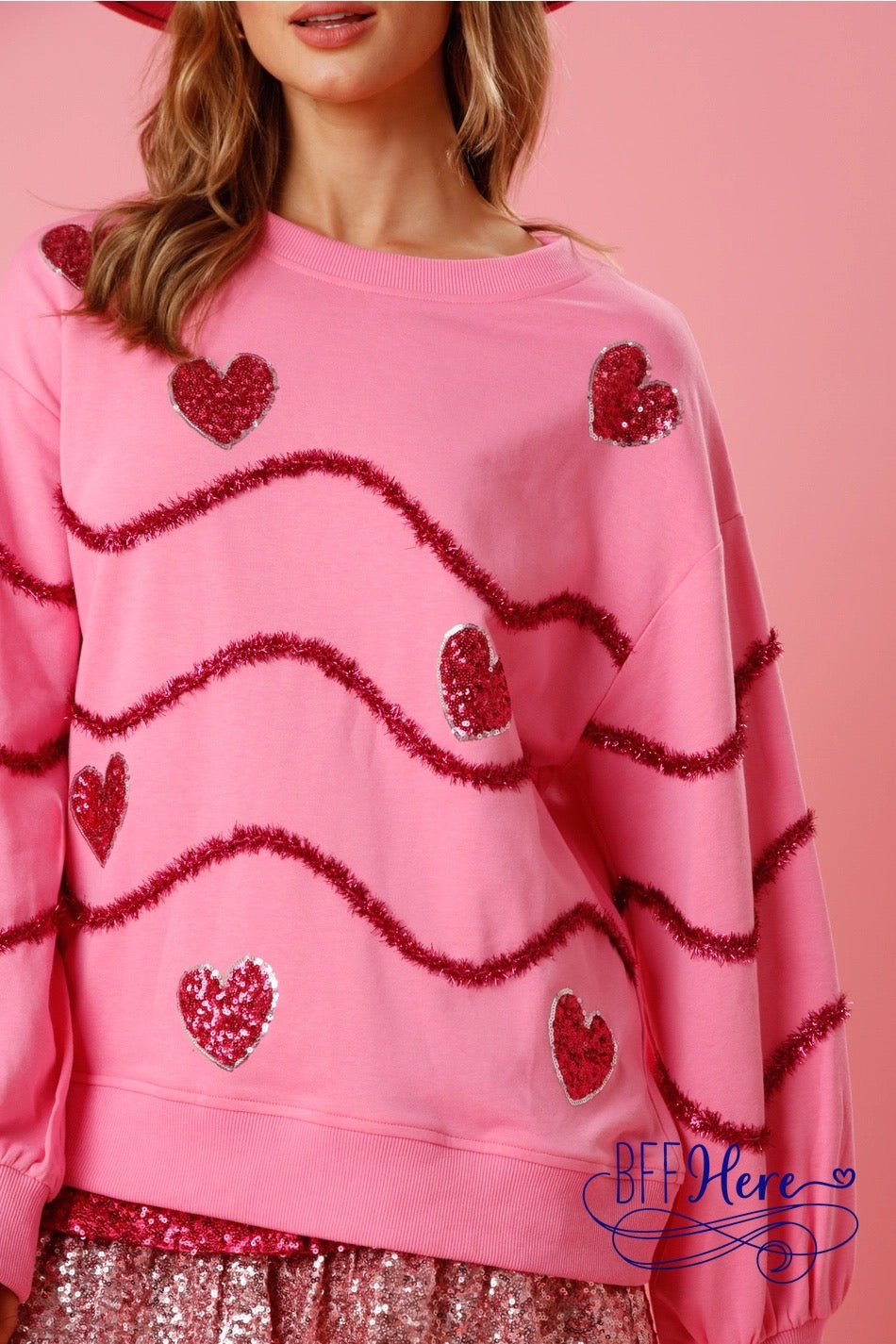 Gleaming Love: Sequin Hearts Sweatshirt - BFF Here