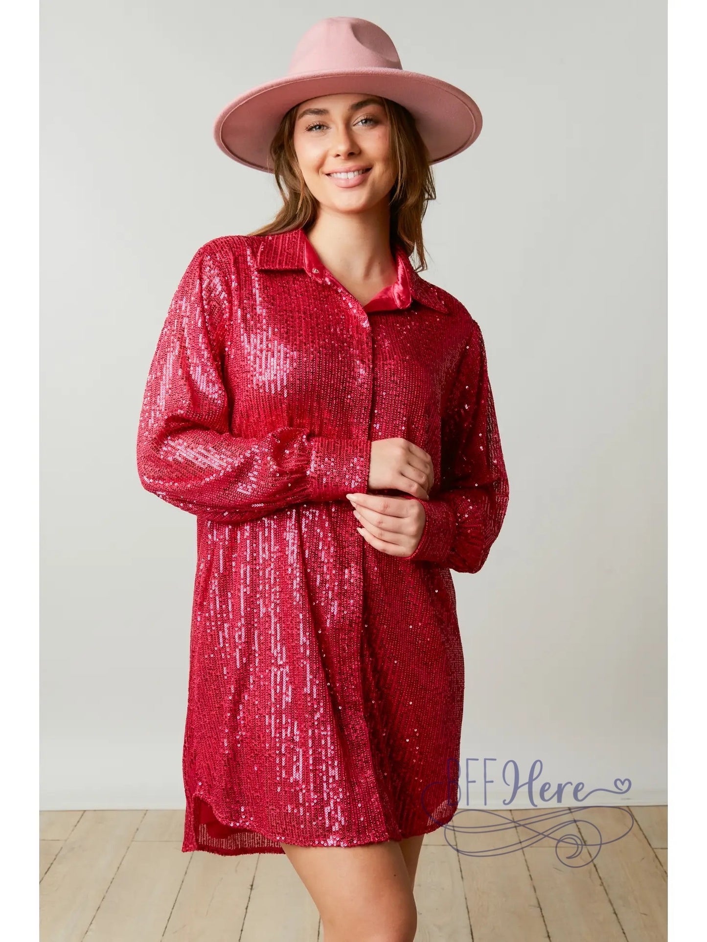 Shimmer & Shine: The Ultimate Sequin Shirt Dress for Showstopping Elegance / Choice of Color - BFF Here