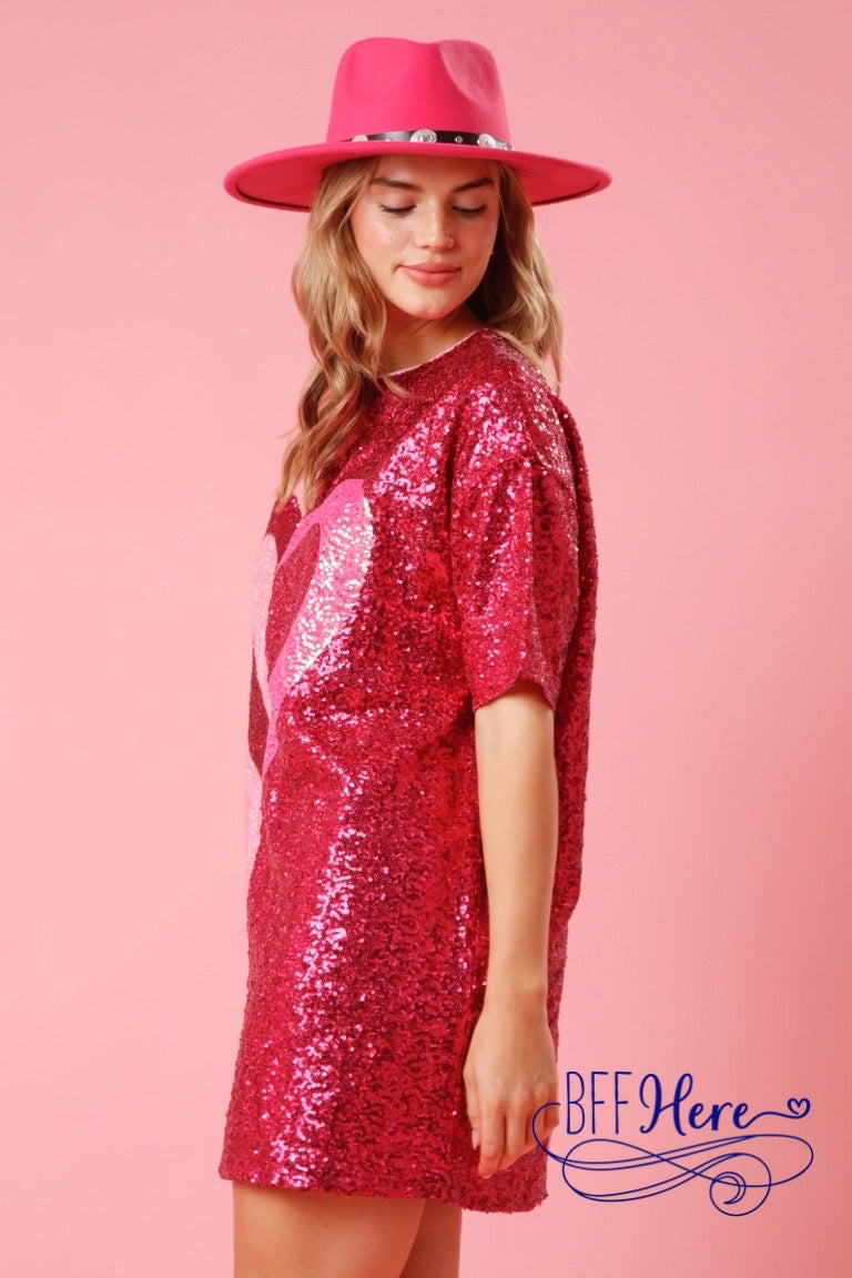 Radiant Hearts: Sequined Color Block Shirt Dress - BFF Here