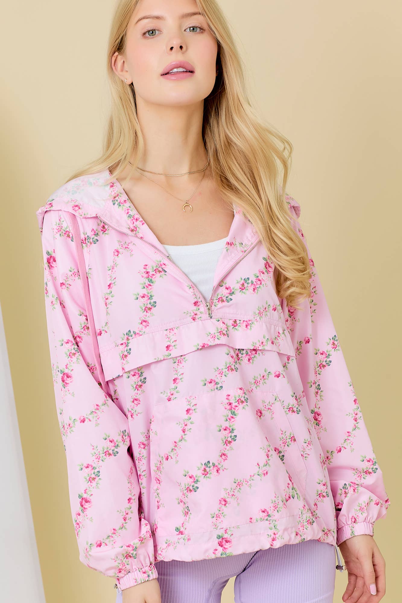 Floral Border Printed Windbreaker Jacket - BFF Here