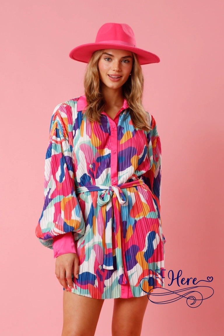 PREORDER: Swirl into Style: Playful Brushstroke Mini Dress for the Bold and Beautiful (Ships end of December) - BFF Here