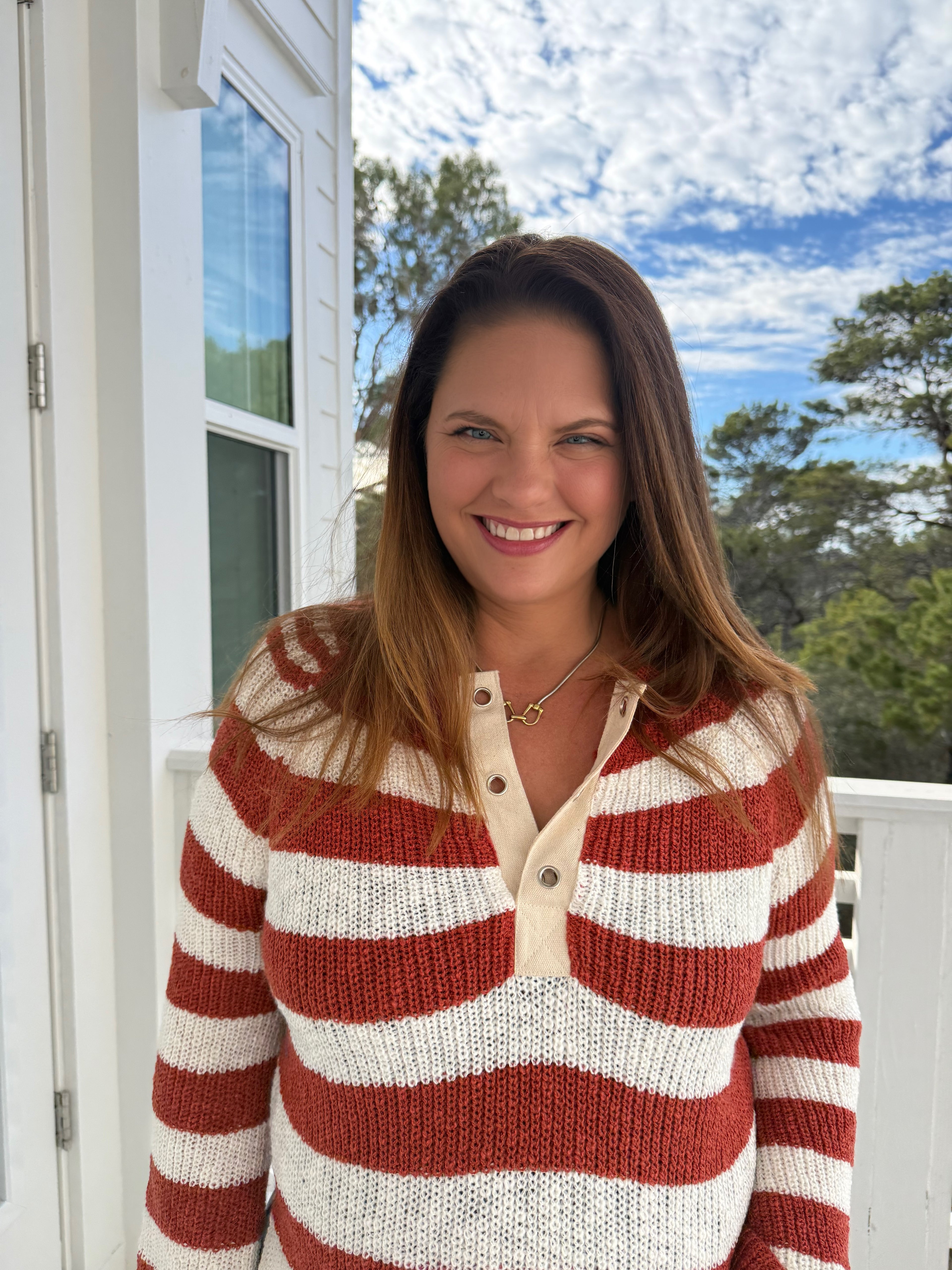 Relaxed Fit Henley Neck Striped Knit Top by Sew In Love (Ships 2-3 weeks) - BFF Here