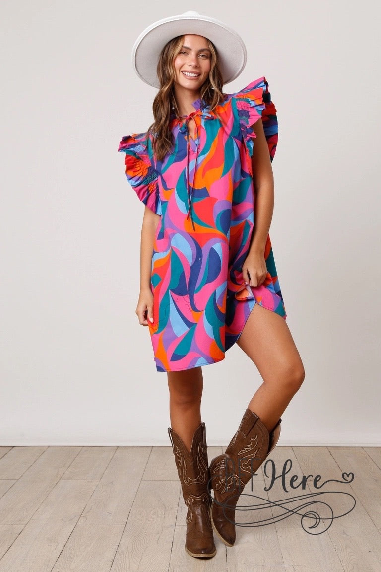 Geo-Chic: Poplin Geometric Print Dress Elegance - BFF Here