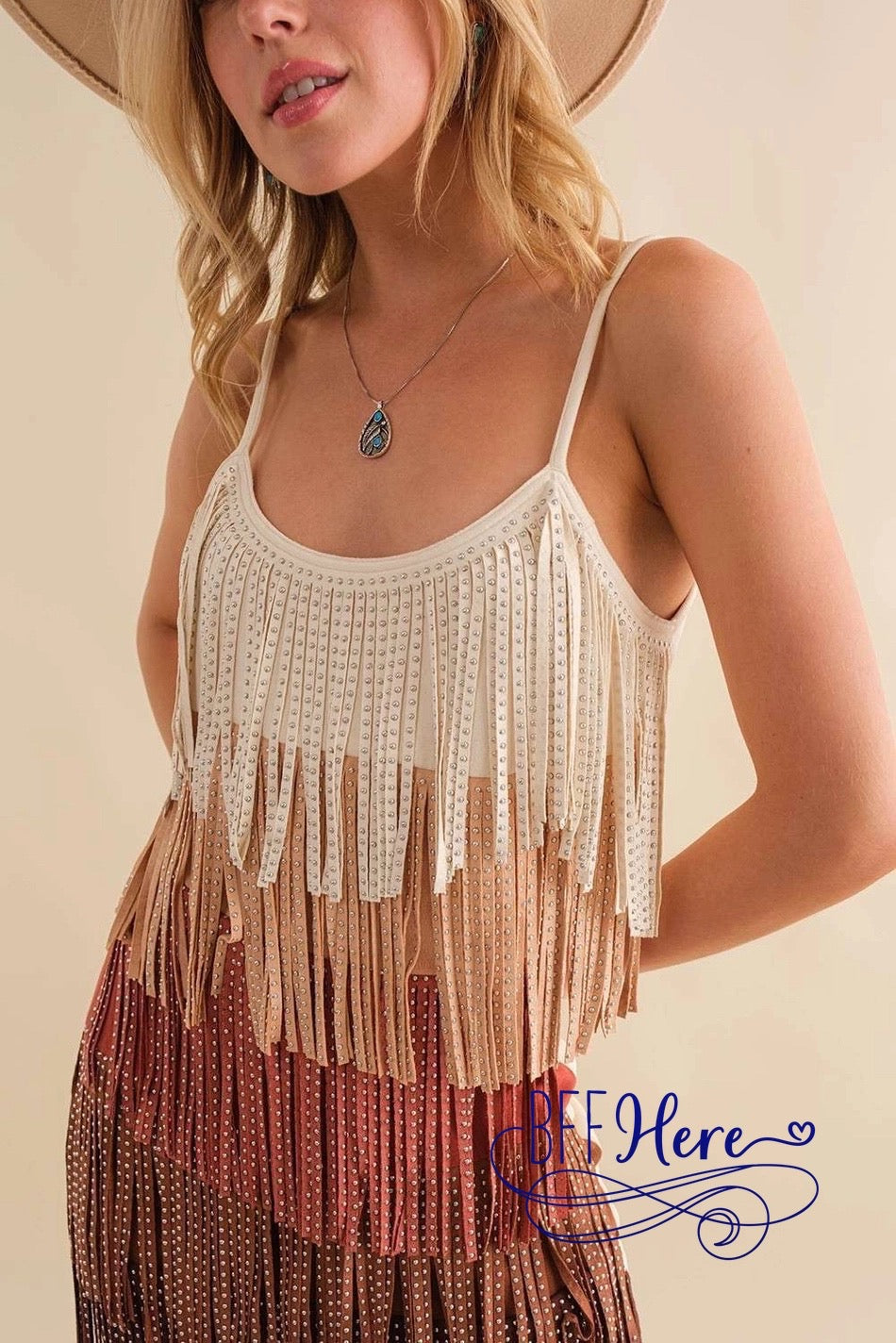 Wild West Chic: Fringe & Stud Color Block Dress - BFF Here