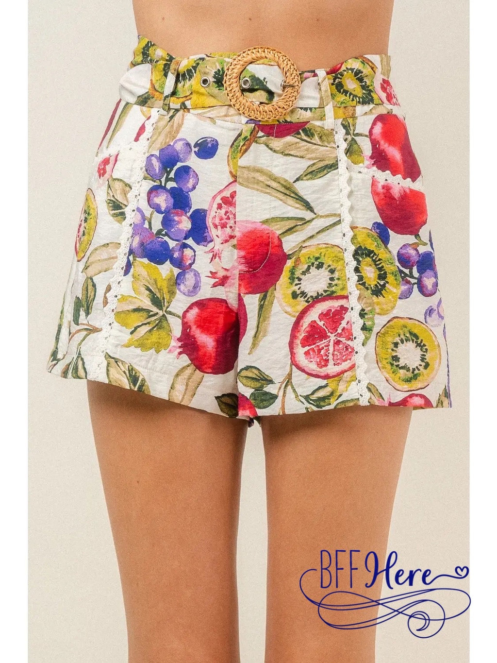 PREORDER: Juicy Trends: Fruit-Patterned Belted Shorts ( Ships End of June) - BFF Here