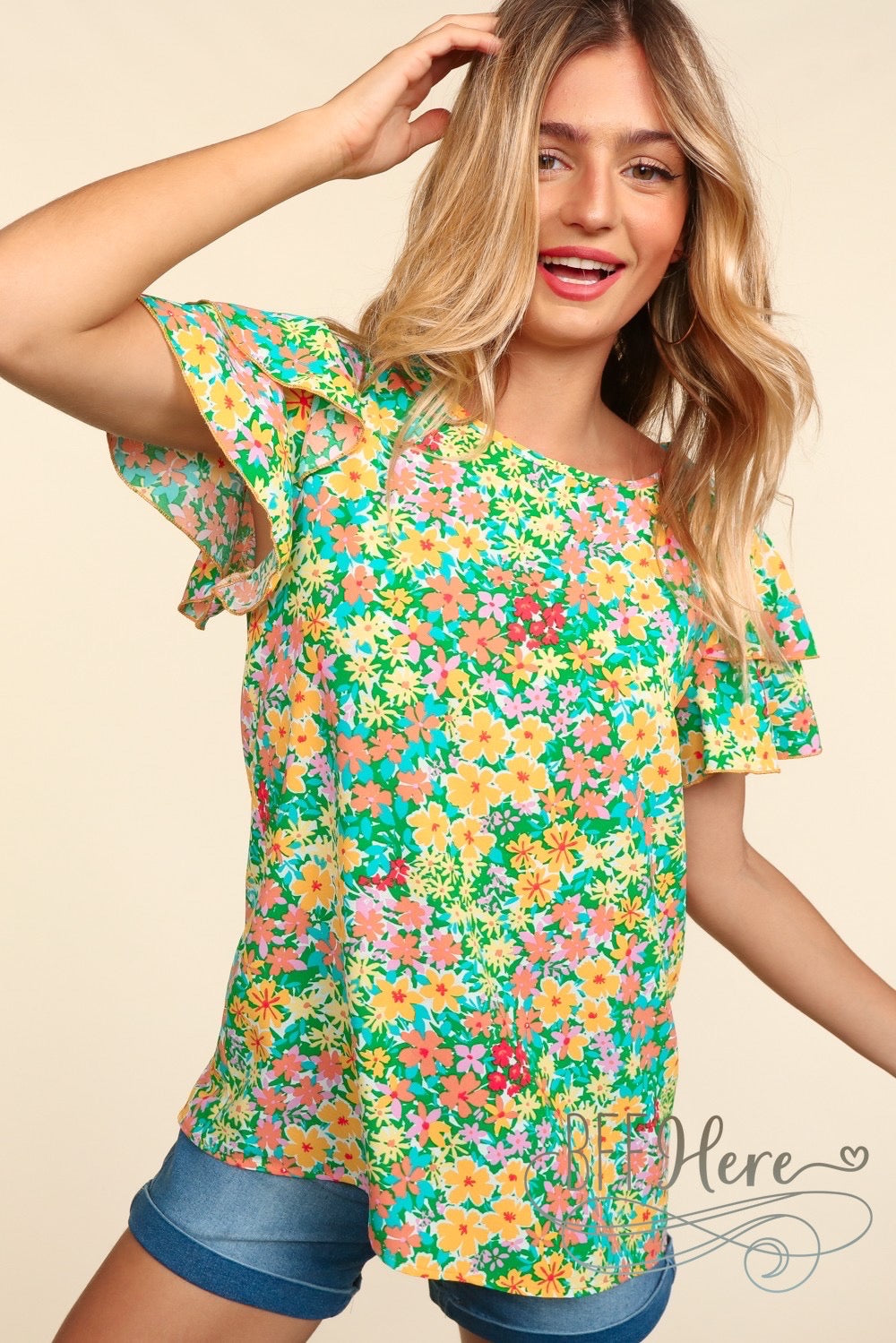 Sunshine Bloom Ruffle Tee - A Floral Embrace - BFF Here