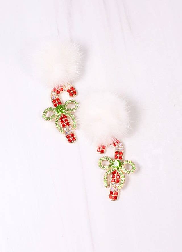Candy Cane Pom Earring RED MULTI - BFF Here