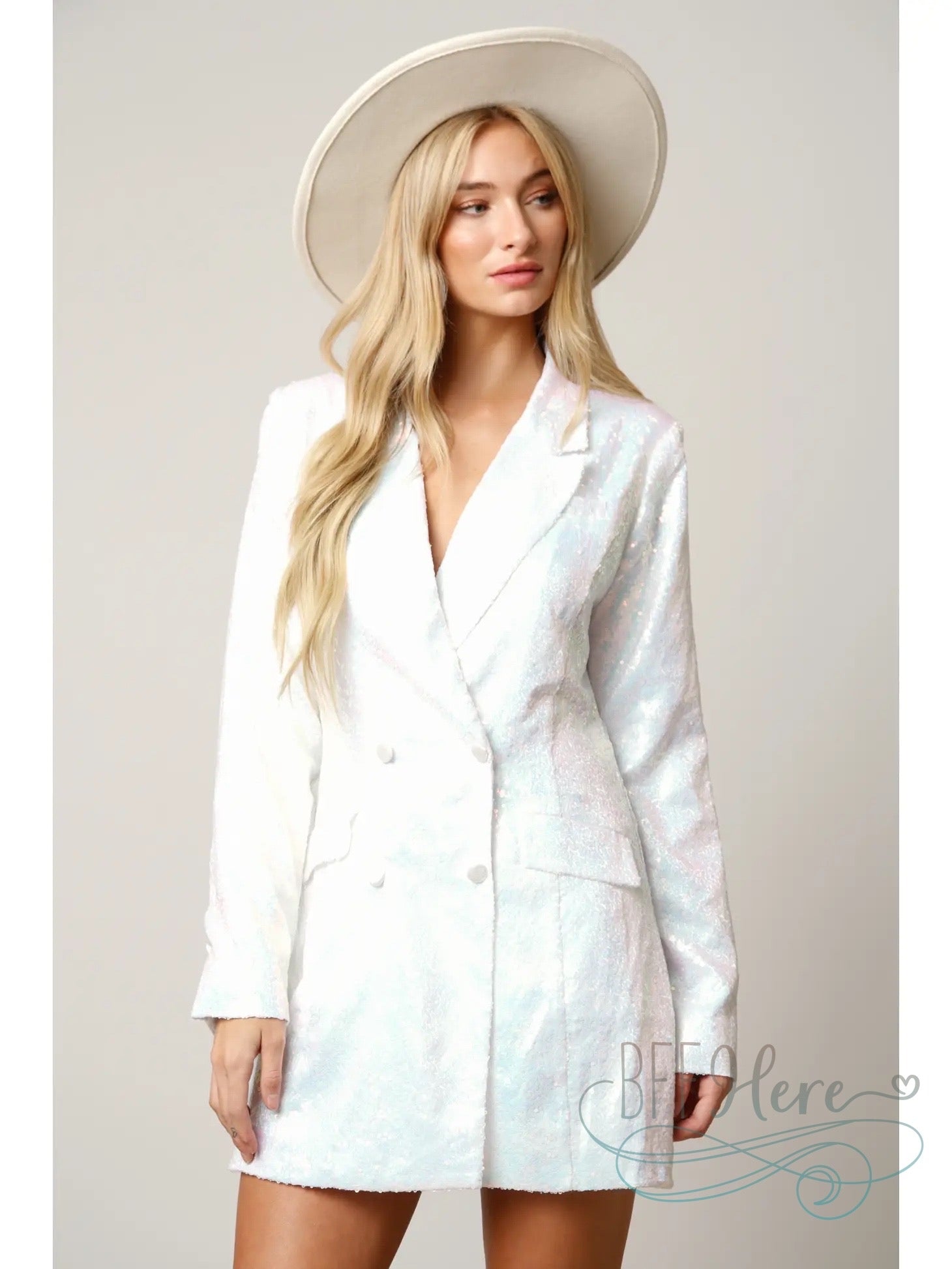 Dazzling Elegance: Sequin-Encrusted Double-Breasted Blazer Dress / Choice of Color - BFF Here