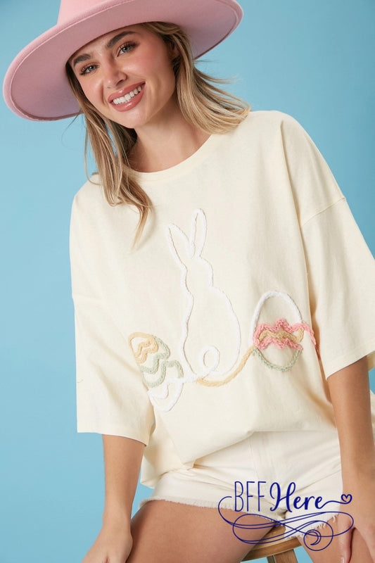 PREORDER: Bunny Whimsy: Easter Yarn-Embroidered Tee (Ships End of January) - BFF Here