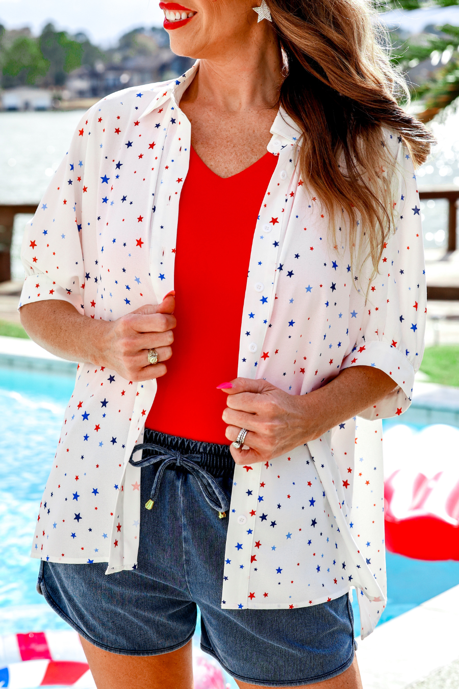 PREORDER- Sutton Button Up Top- Patriotic Stars - BFF Here