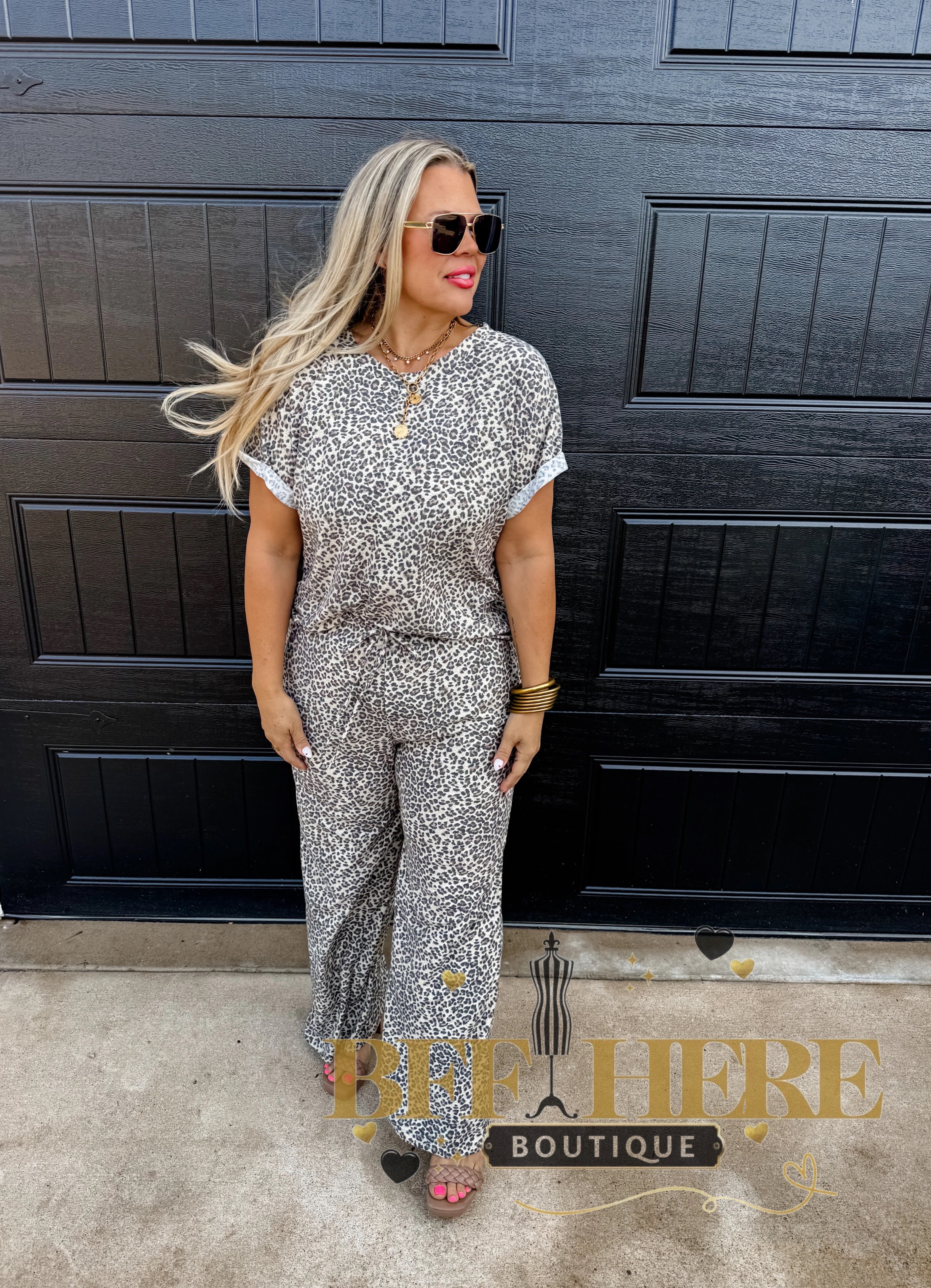 Kelsey Pant Set / White Leopard by Blakeley - BFF Here