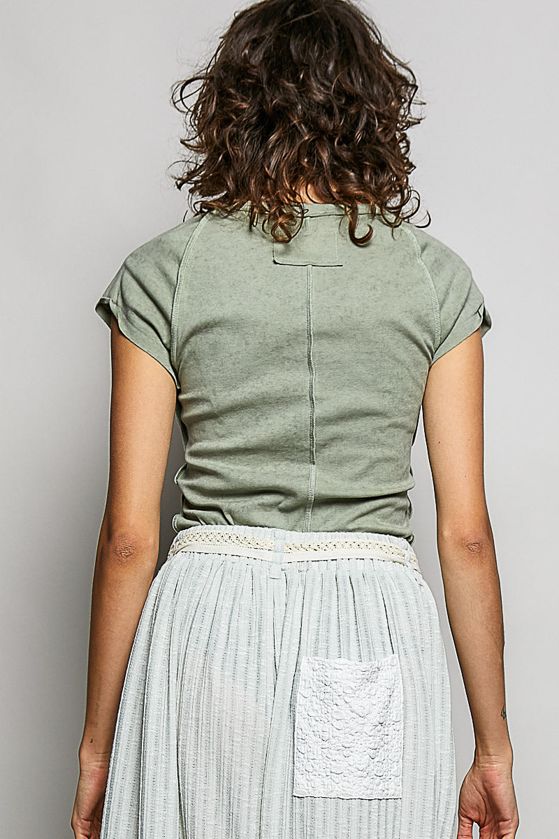 Vintage Wash V Neck Cotton Slim Fit Tee Top by POL (Ships 2-3 weeks) - BFF Here