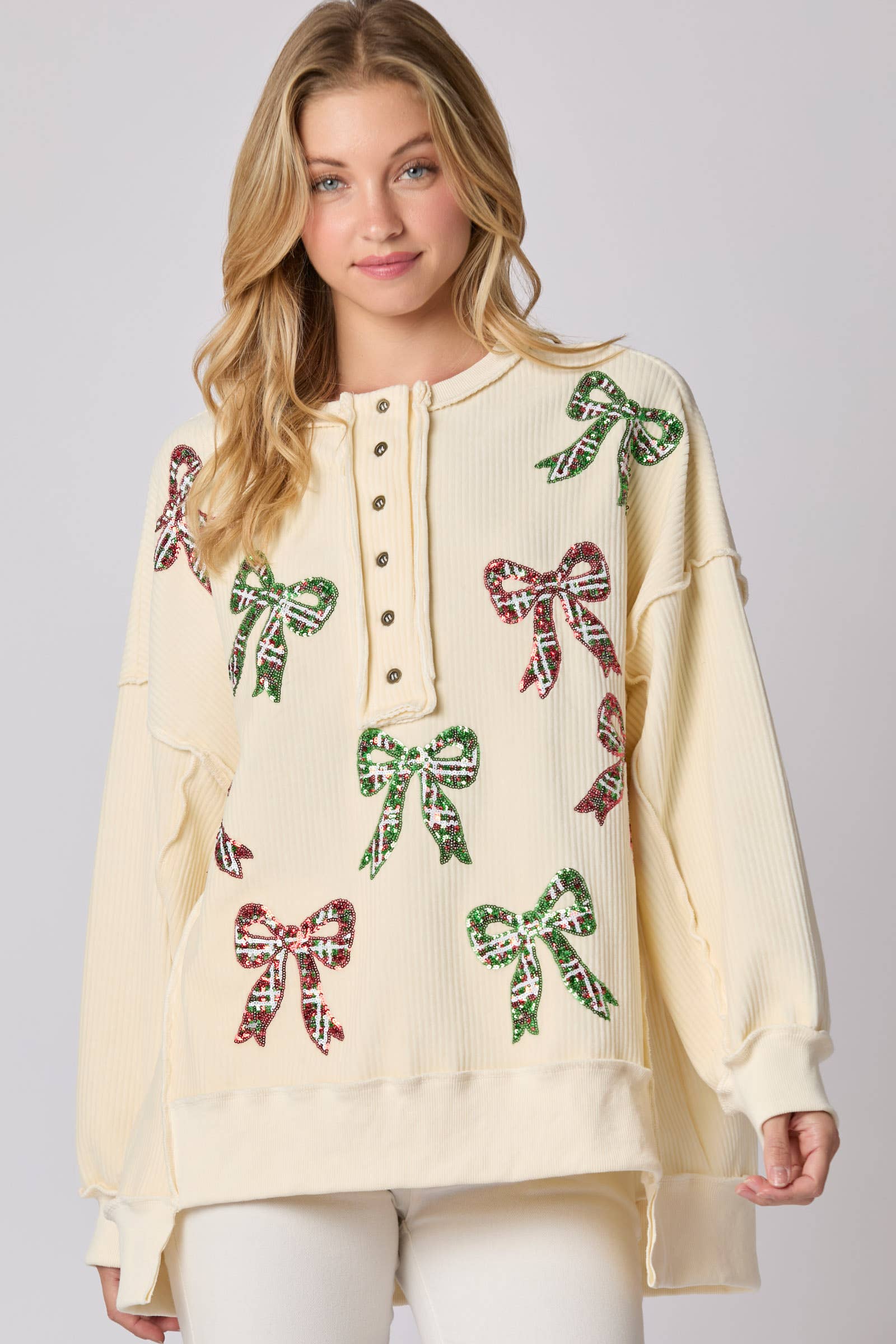 Bows and Bliss Corduroy Sweatshirt - BFF Here