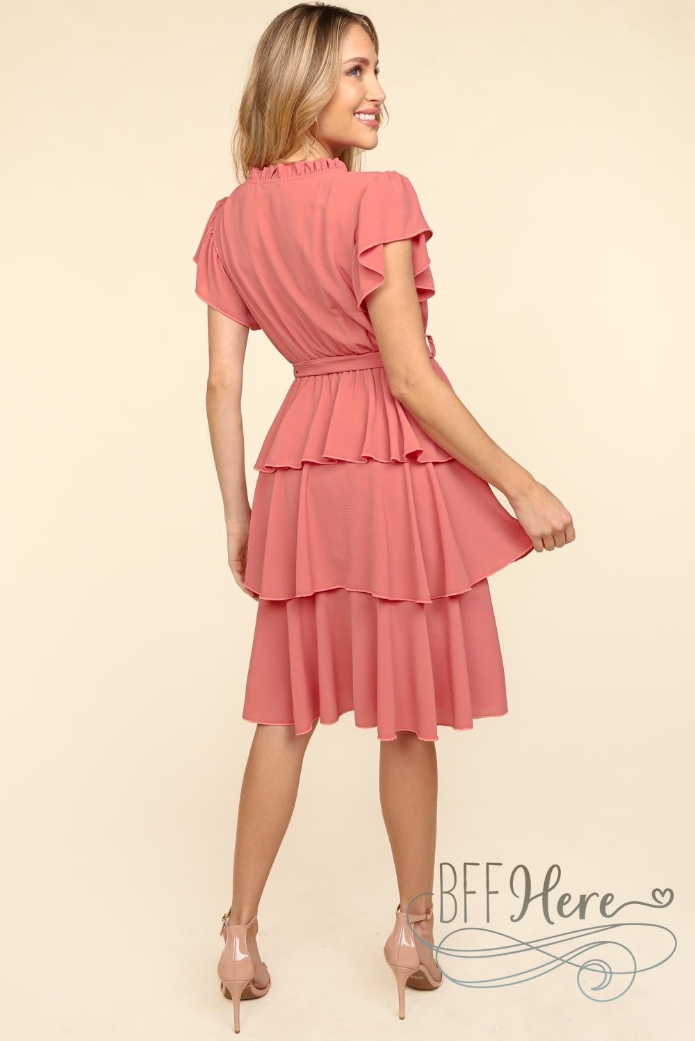 PREORDER: Mauve Majesty: Cascading Ruffles Midi Dress (Ships End of May) - BFF Here