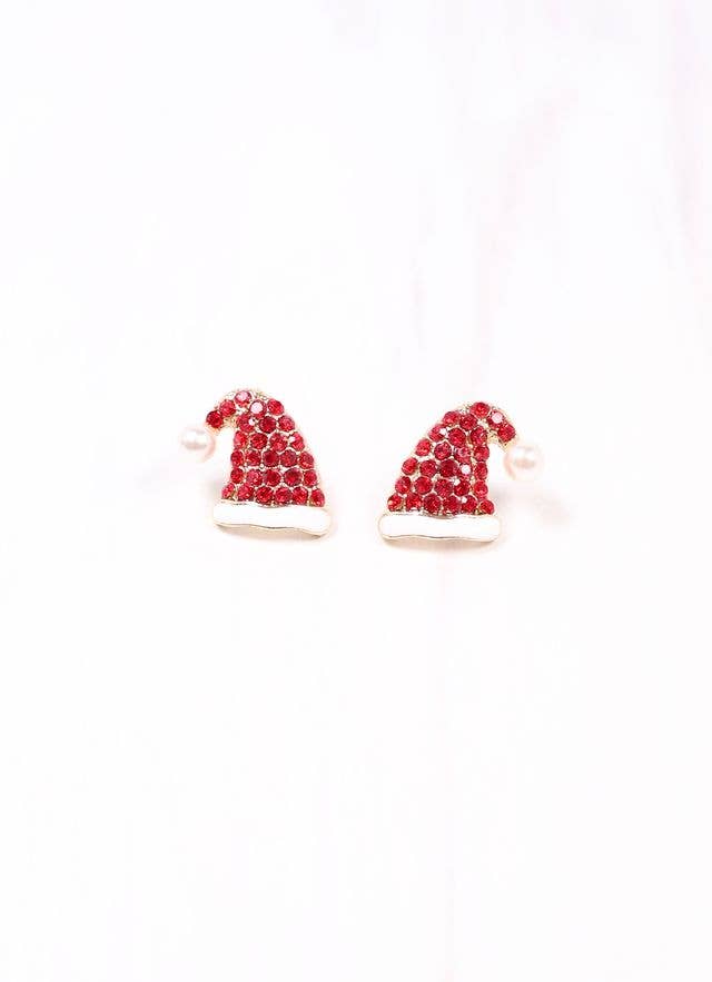 Sparkly CZ Santa Hat Earring RED - BFF Here