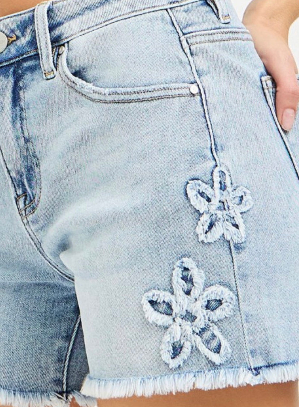 High Rise Flower Patches Shorts by Risen Jeans (ETA: March) - BFF Here