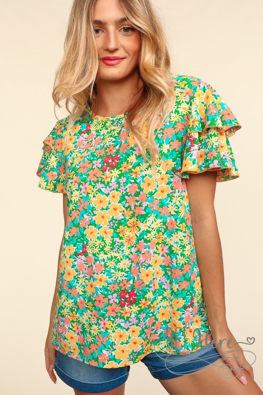 Sunshine Bloom Ruffle Tee - A Floral Embrace - BFF Here