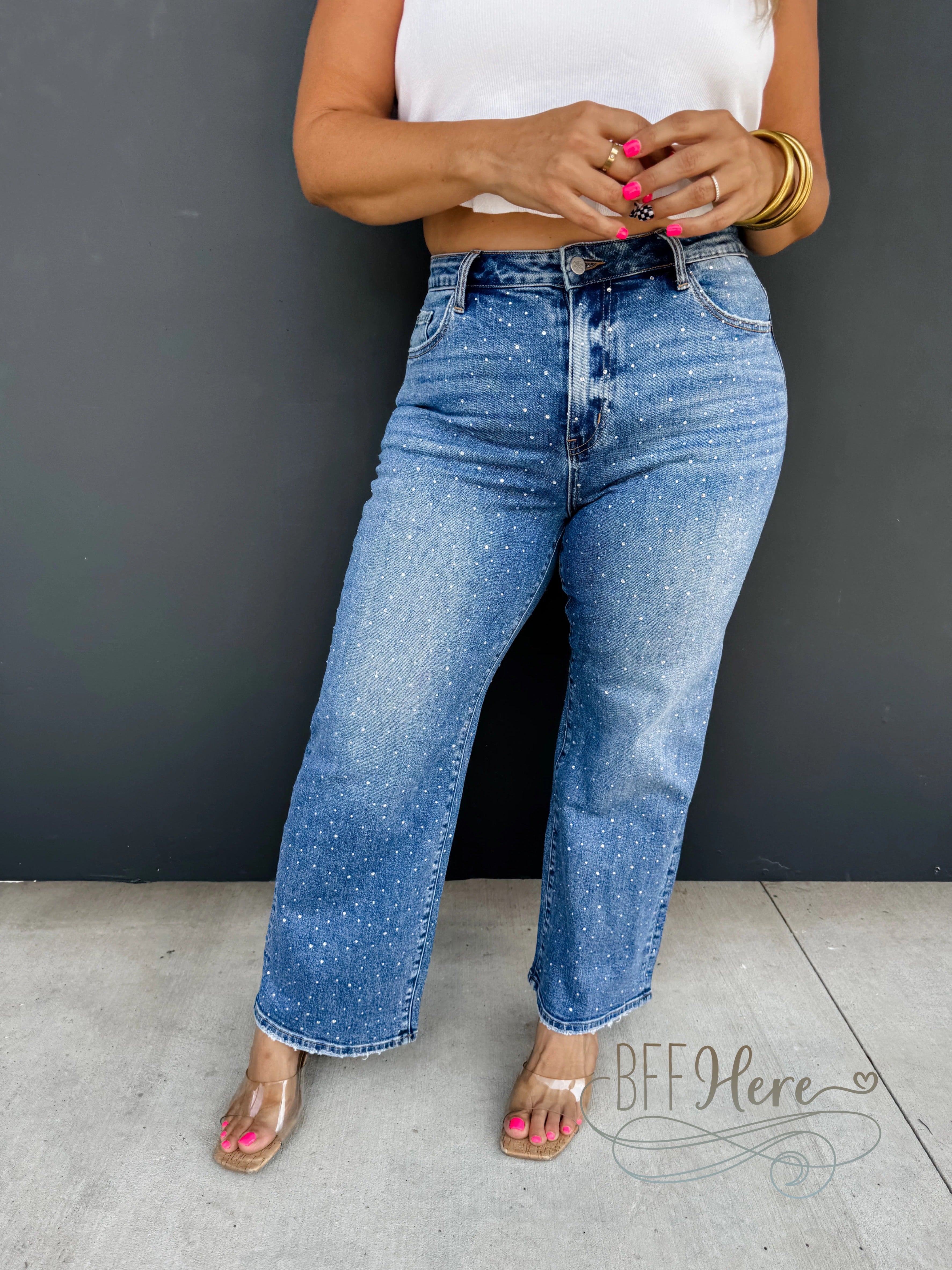 PREORDER: Rhinestone Cowgirl Mid Rise Denim by Blakeley (Ships Beginning of October) - BFF Here