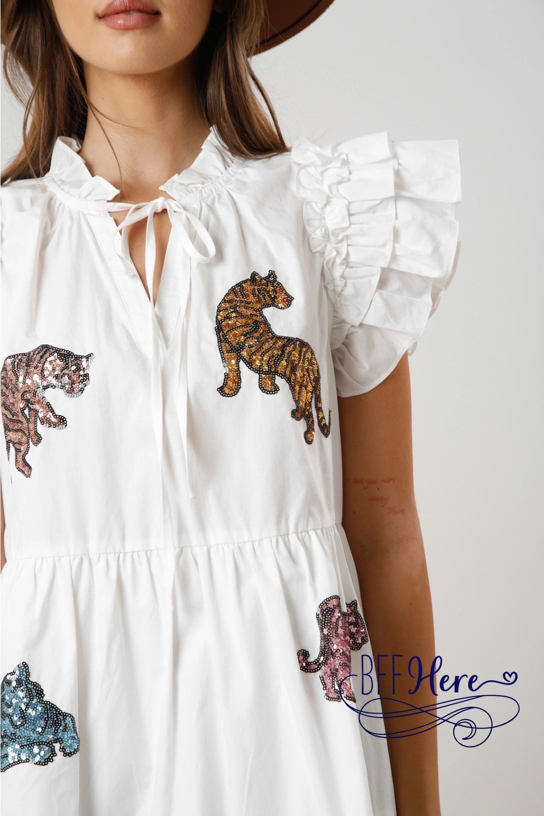 Glittering Jungle: Sequin Tiger Tiered Mini Dress / Choice of Color - BFF Here