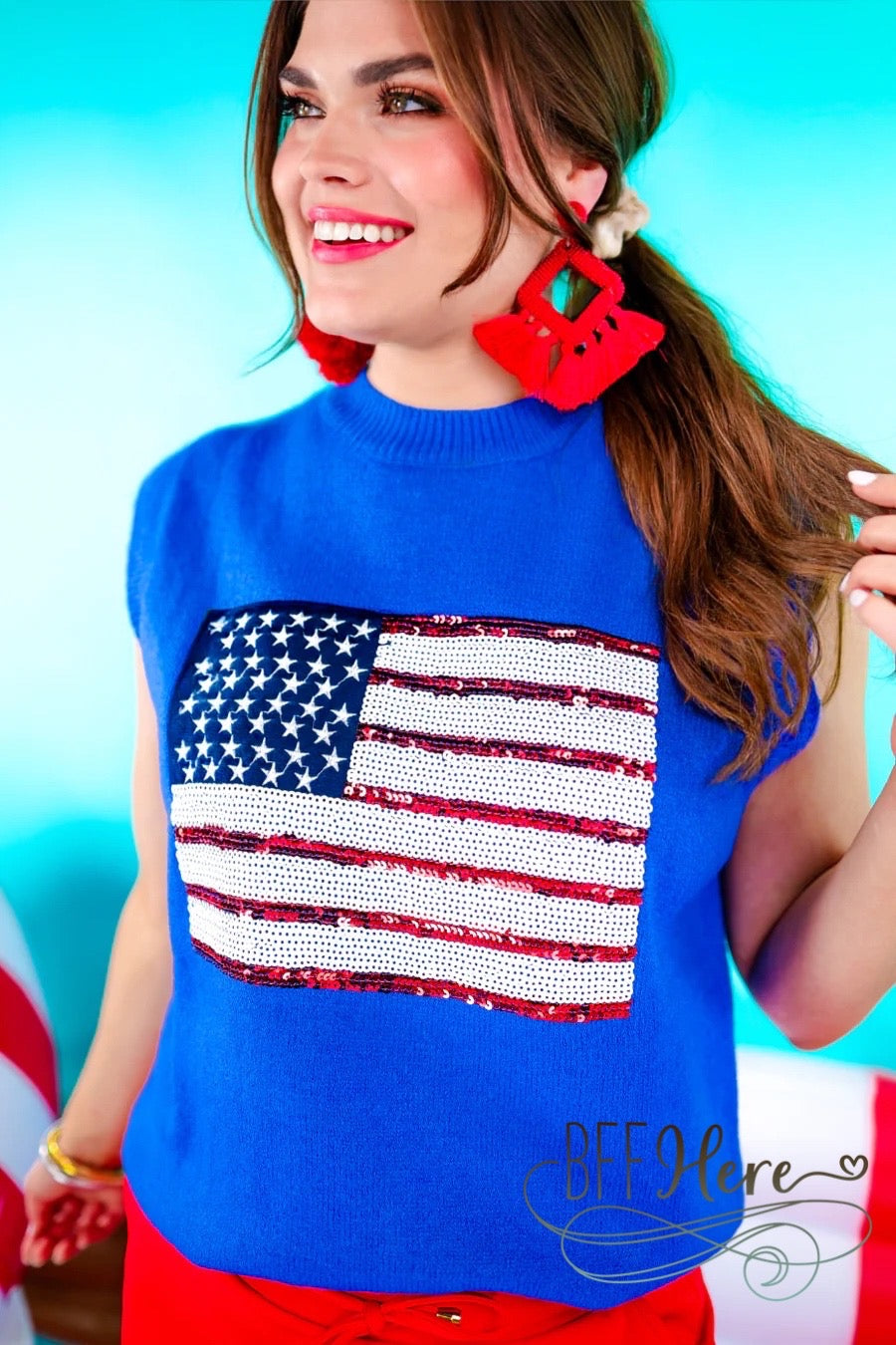 PREORDER-American Flag Sequin Sweater Vest by Jess Lea (Ships Beginning of June) - BFF Here