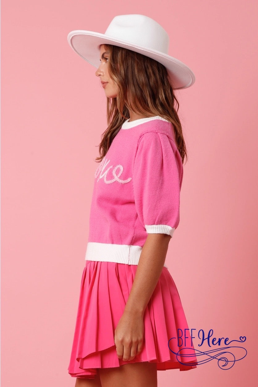 Chic Hugs & Kisses: Color Block XOXO Lurex Embroidery Sweater - BFF Here