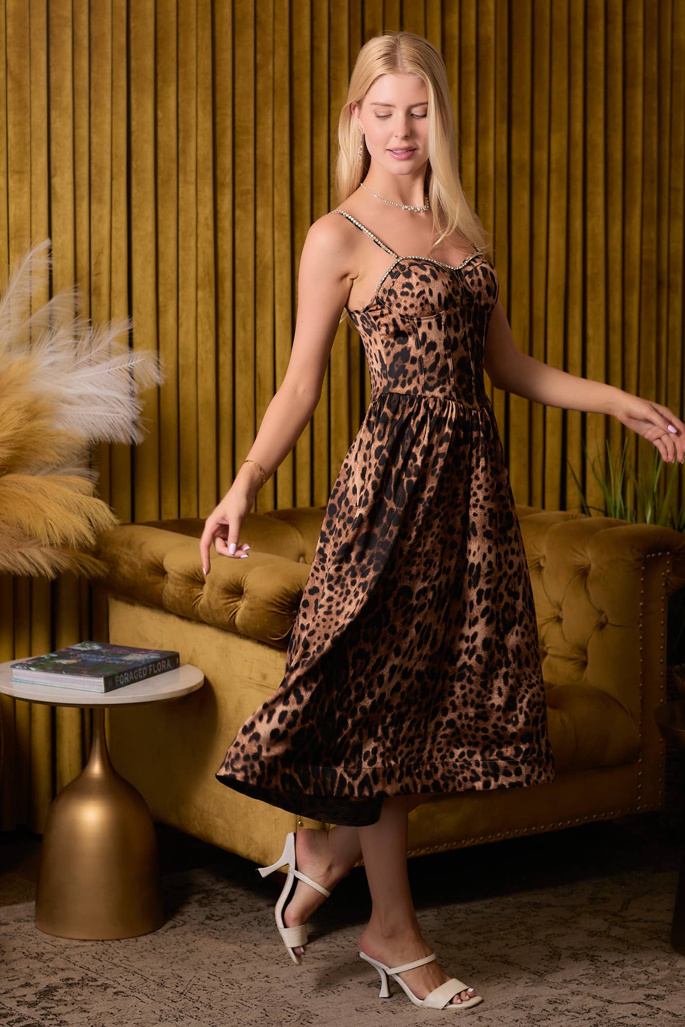 Fierce & Fabulous Leopard Rhinestone Midi Dress - BFF Here