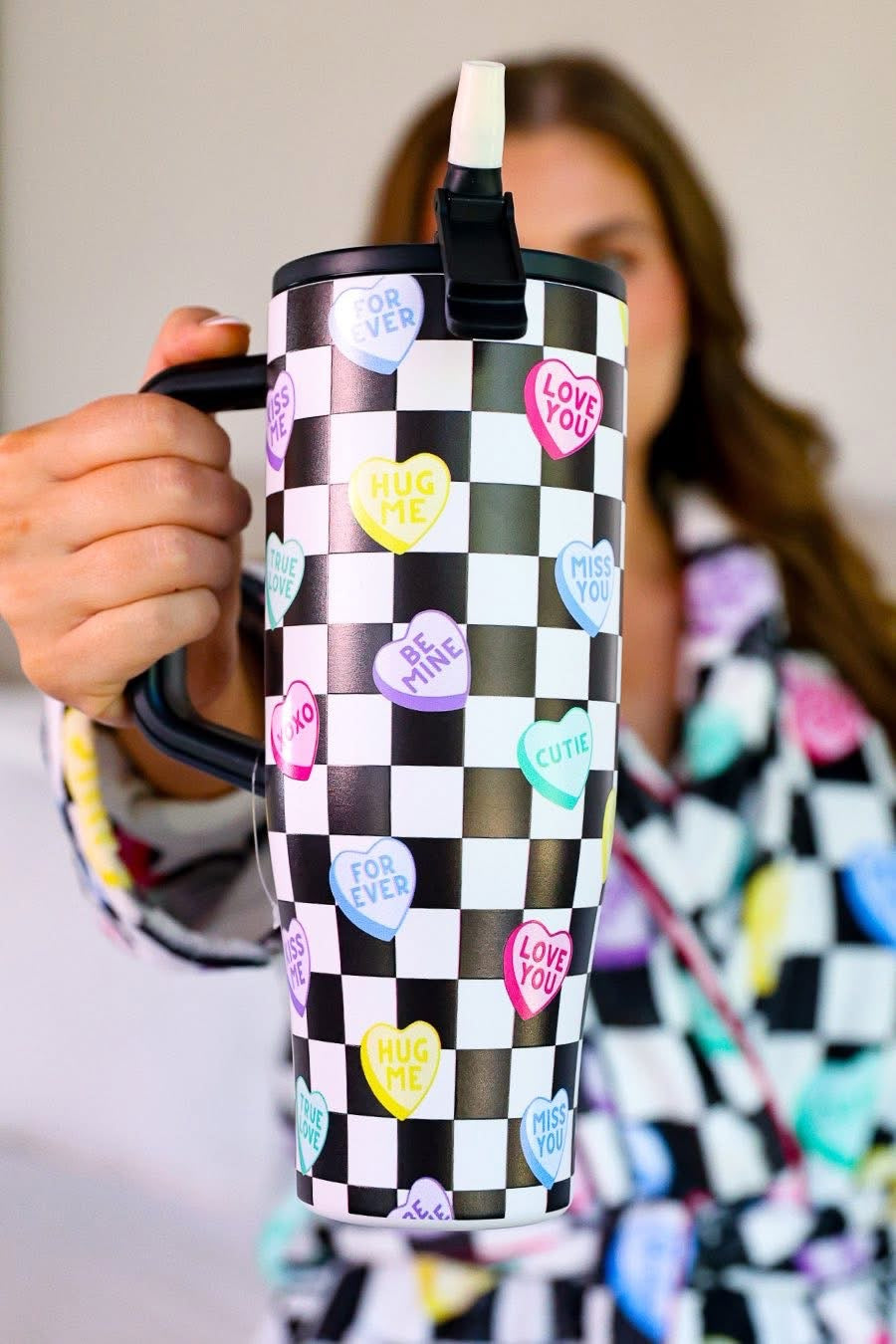 PREORDER: Checkered Conversation Hearts Sleek Tumbler by Jess Lea (ETA: Late December)