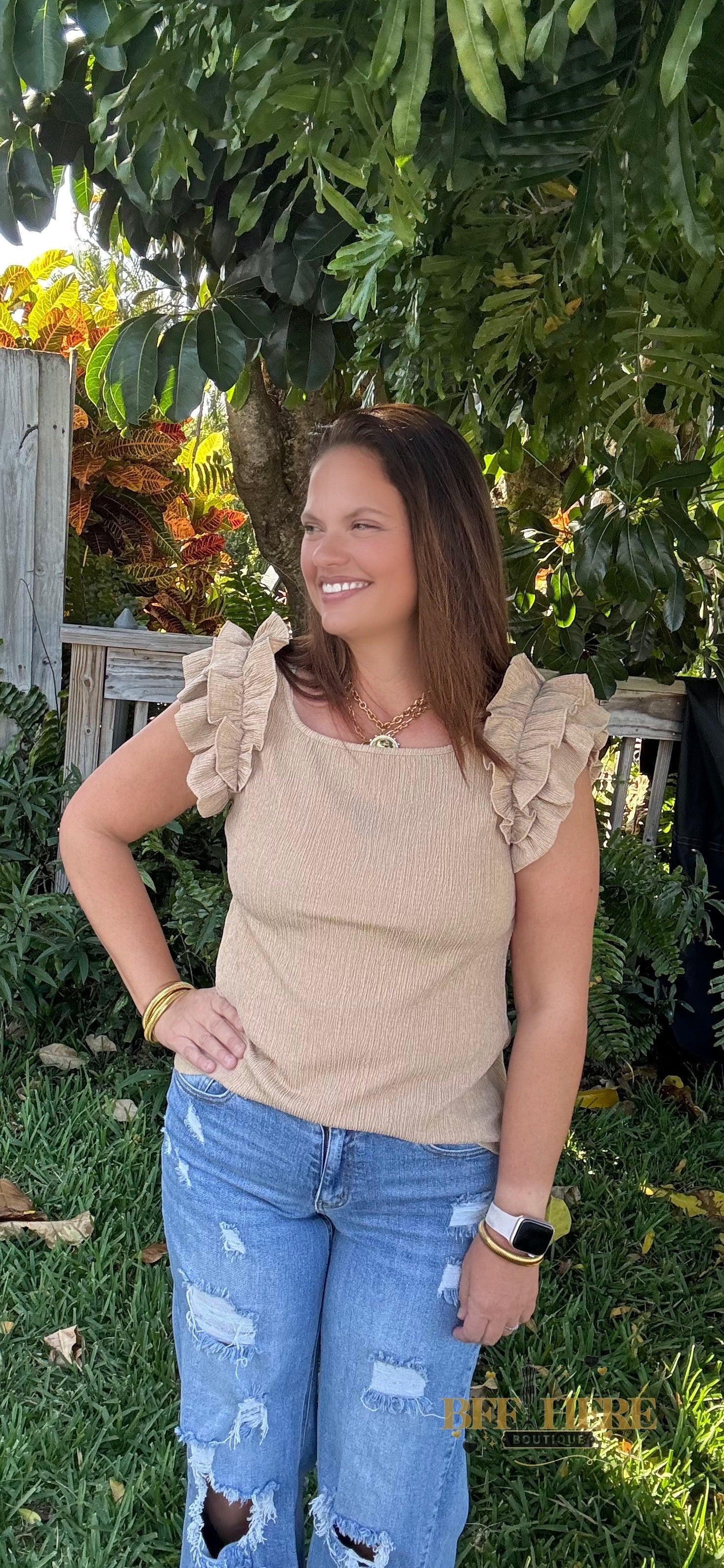 Ruffle Charm Textured Top - BFF Here