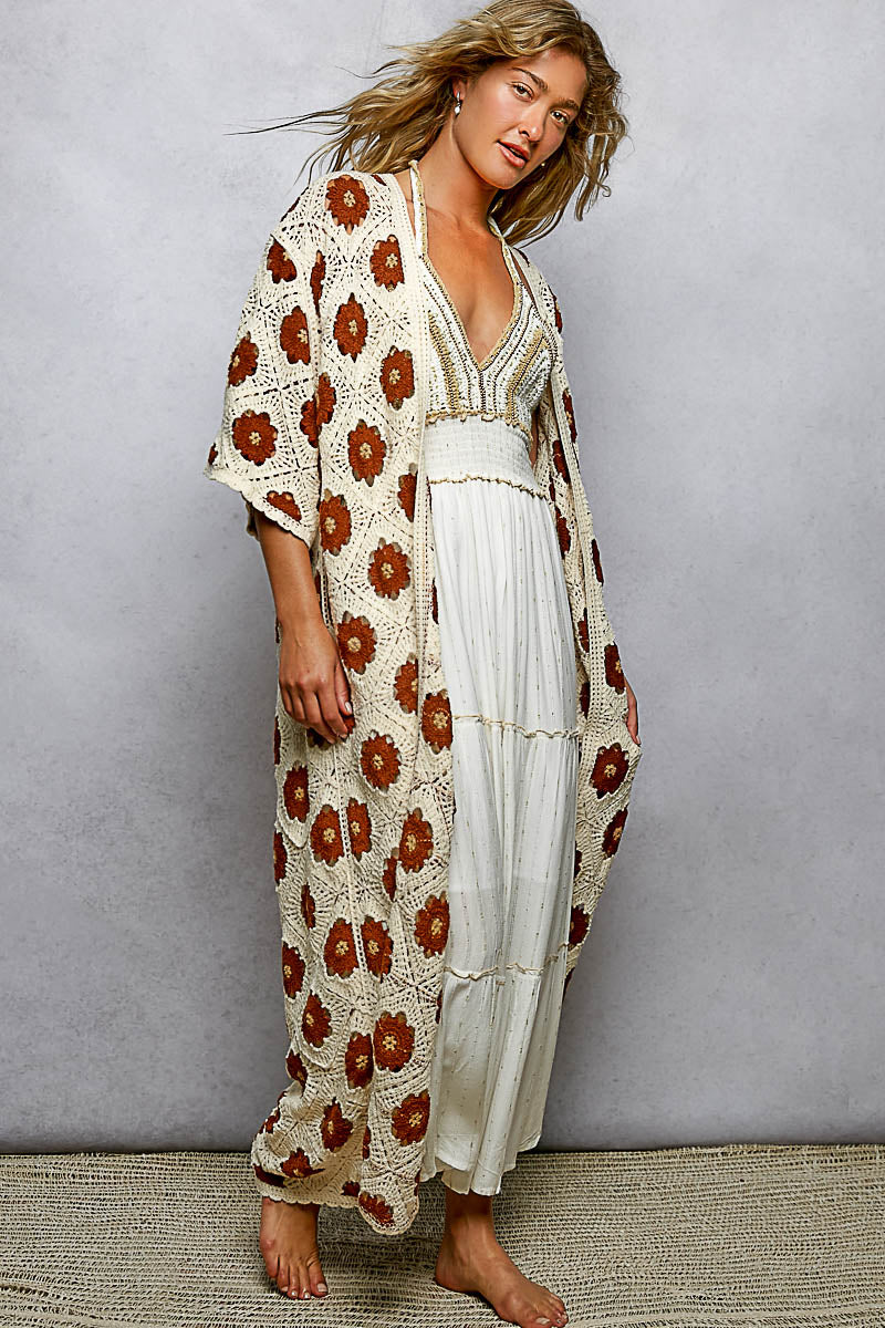 Preorder: Floral Pattern Crochet Maxi Open Cardigan Top by POL (ETA: March) - BFF Here